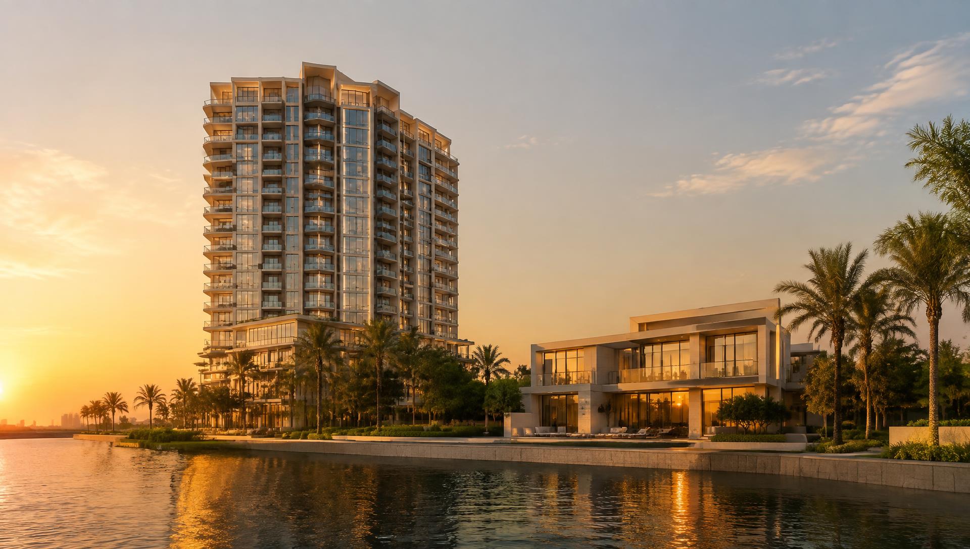 Contemporary residences in Abu Dhabi at golden hour